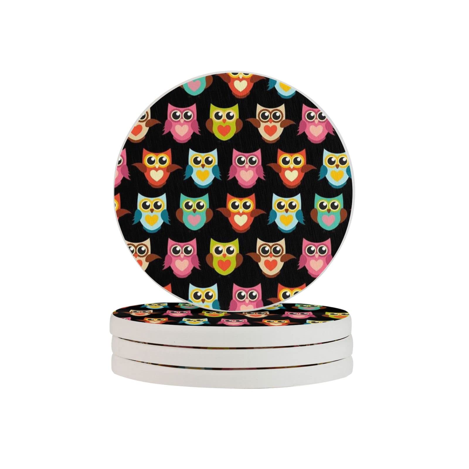 Owl in Colorful Six Piece Drink Coaster for Tabletop Protection Place Mats for Home Decor