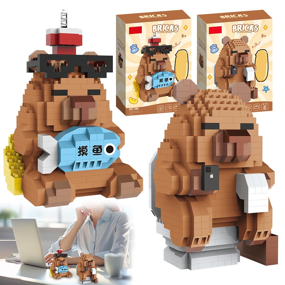 2PCS Cartoon Mini Building Blocks, 1038PCS DIY Building Blocks Capybara, Cute Animals Building Bricks Toy for Parent-Child Interactive Games, Stress-Relieving Educational Toys Children Adults Gifts