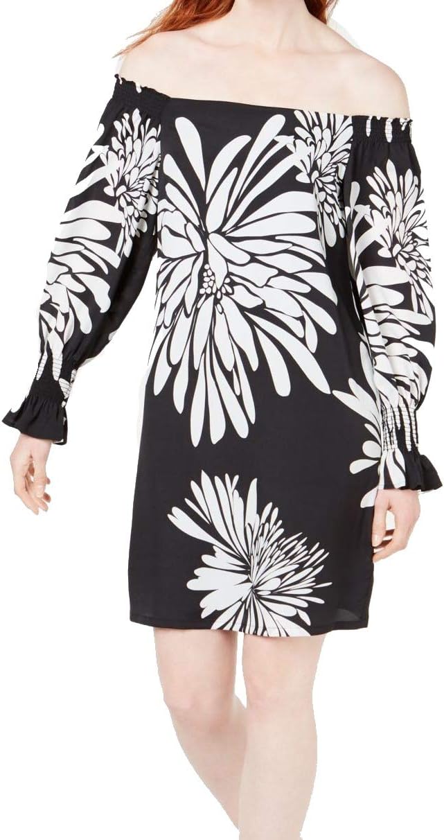 Trina Trina Turk Womens Printed Smocked Casual Dress B/W US S Black