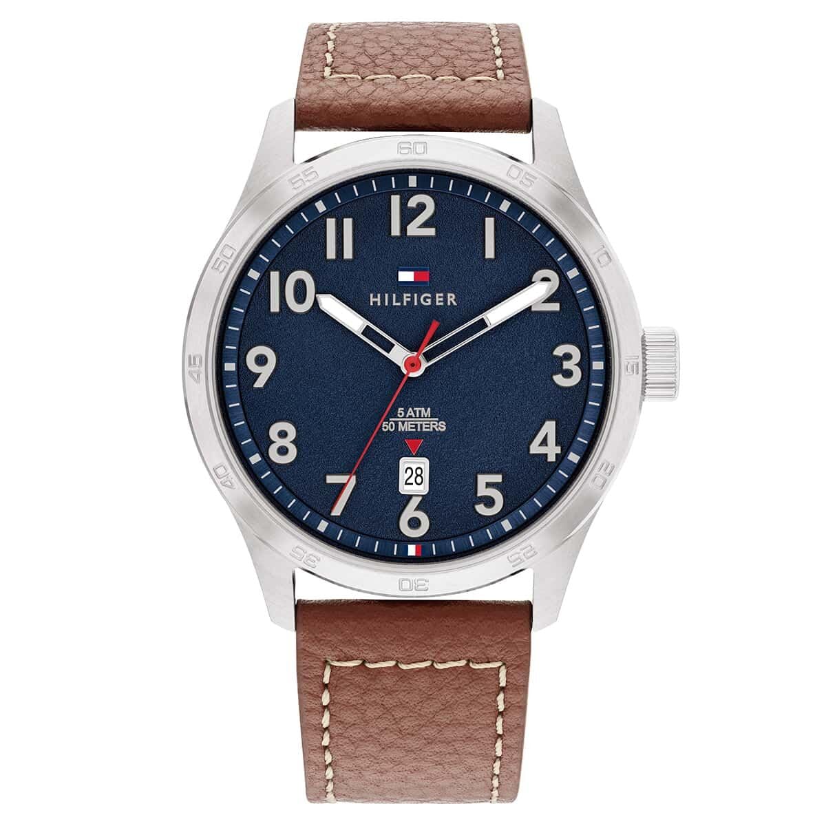 Tommy Hilfiger, Reloj Forrest para Hombre con Esfera Marino, Cuero de Vaca marrón-1710559, Moderno, Azul 1710559