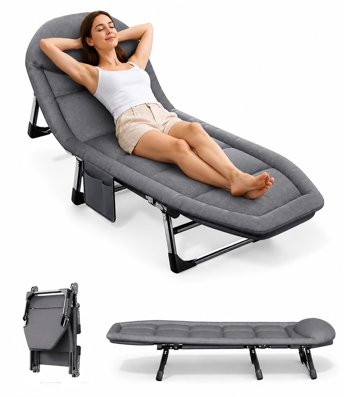 Premium Foldable Lounge bed with 5-Level Adjustable Backrest | Soft Padded Cushion & Detachable Head Pillow | Heavy Duty Metal Frame | Portable Reclining Floor Bed for Indoor & Outdoor Use-image-10