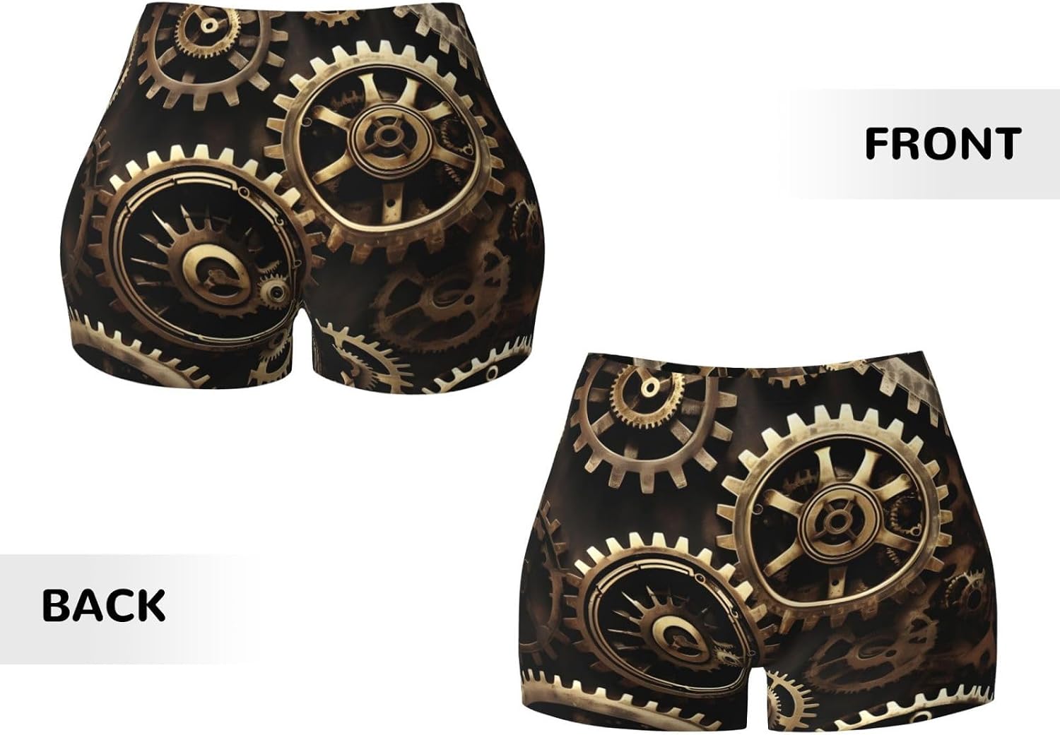 Cool Steampunk Gears Print Women's Gym Shorts,Booty Shorts,for Daily Workout Routine and Casual Wear