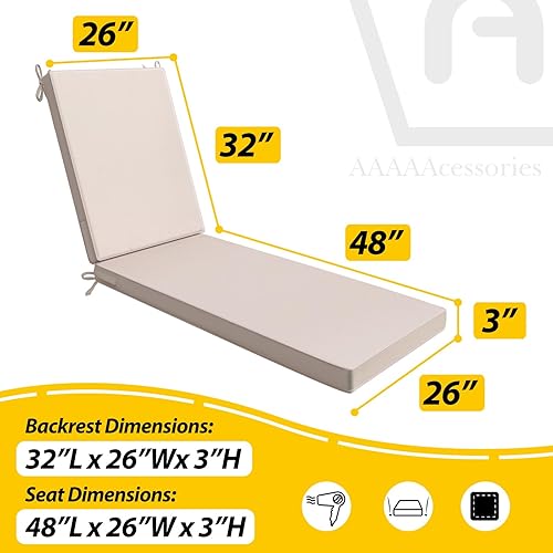 Miniatura 5 de AAAAAcessories Juego de 2 cojines para tumbonas de exterior para muebles de patio, sillas de salón, tela impermeable, 80 x 26 x 3 pulgadas, beige