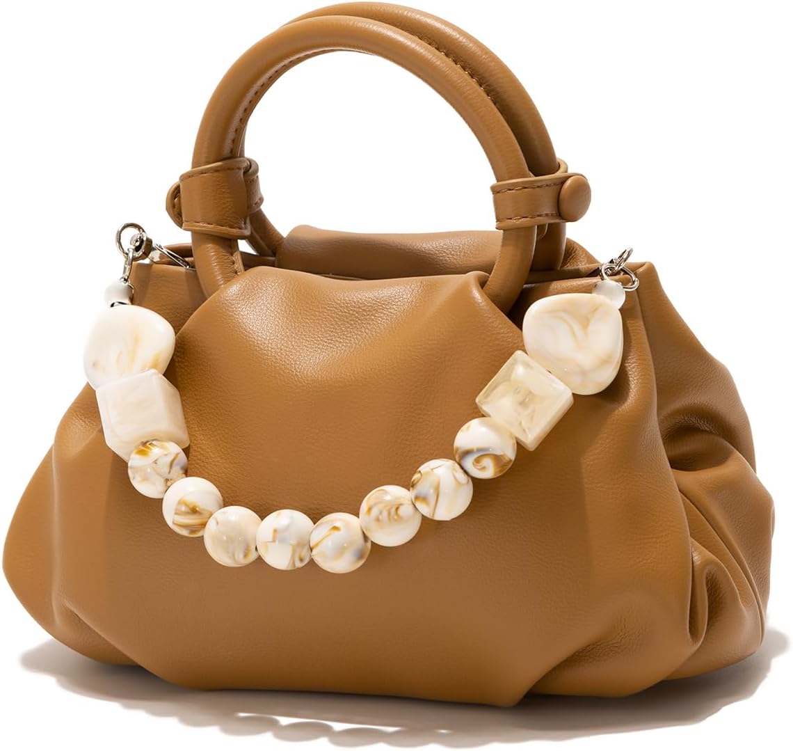 Cloud Clutch Purses for Women Soft Leather Dumpling Bag Beaded Slouchy Pouch Bag Small Handbag Crossbody Purse