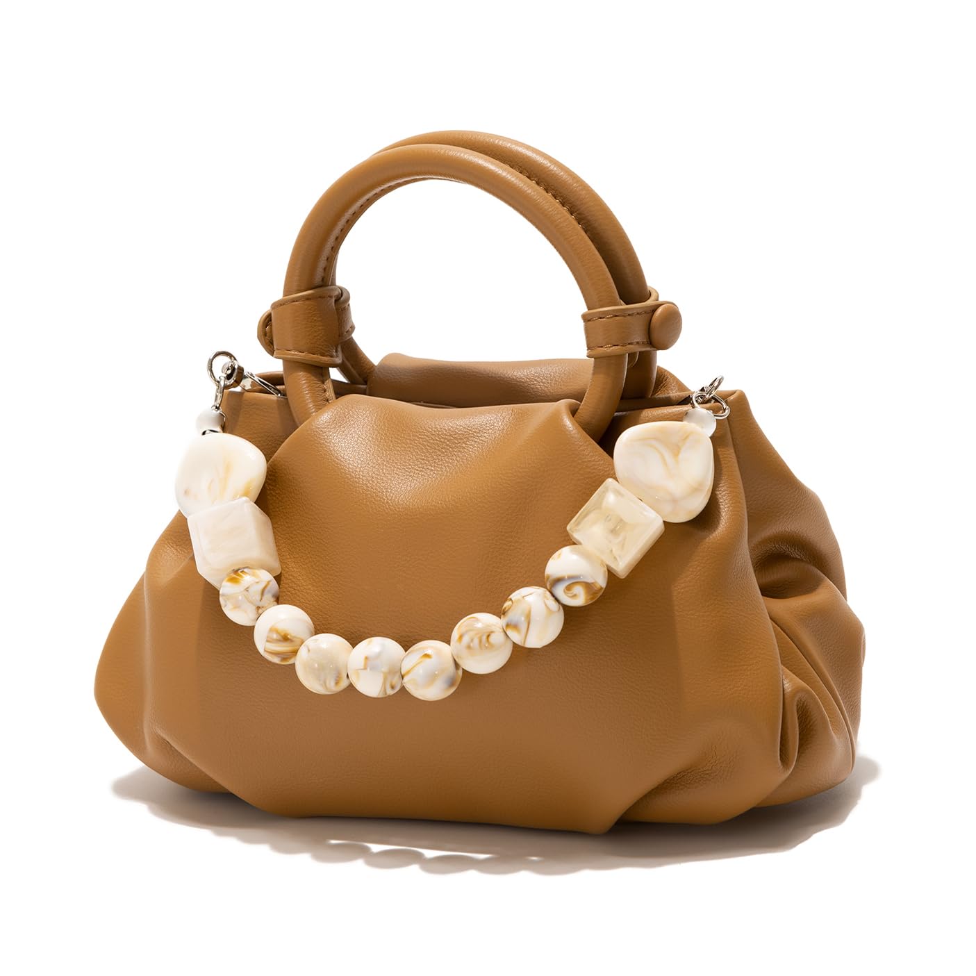 Cloud Clutch Purses for Women Soft Leather Dumpling Bag Beaded Slouchy Pouch Bag Small Handbag Crossbody Purse