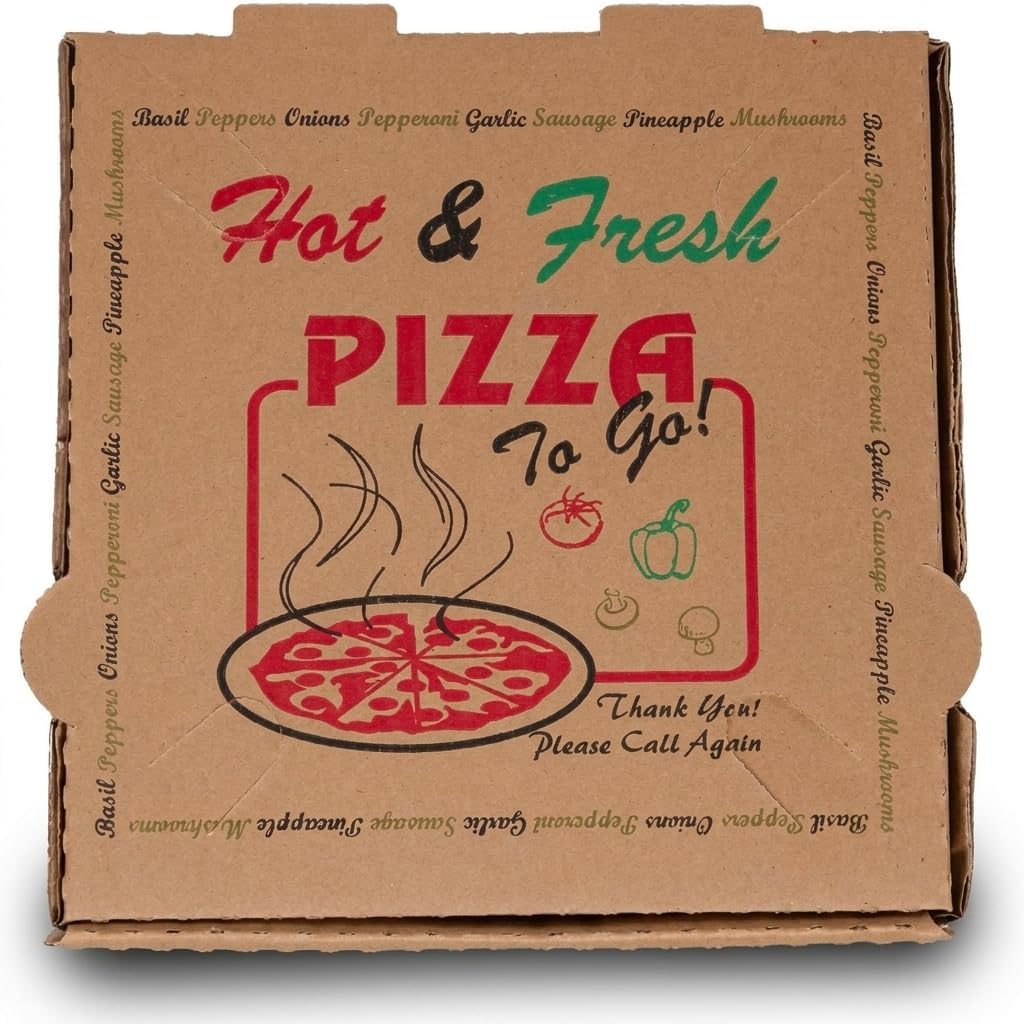 12x12 Brown Corrugated Pizza Box 50 Pack Commercial 4-Color Print Hot & Fresh for Pizzerias, Catering, Food Service