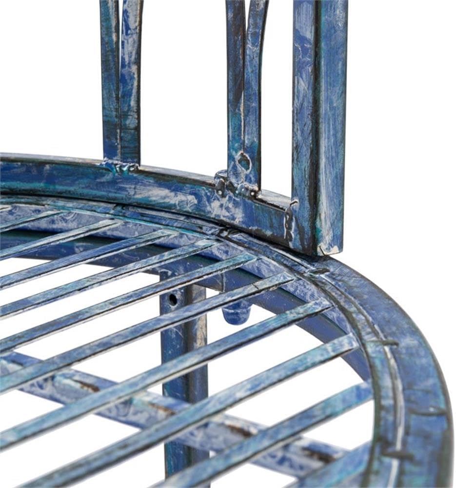 Pemberly Row Traditional Iron Outdoor Bench, 44 x 24 x 30.8, Powder Coated Blue Finish, Sturdy Design, Elegant Curved Detailing, Seating for Gardens, Patios, or Entryways