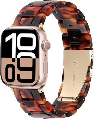 Lerobo Resin Watch Band Compatible with Apple Watch Series 11/10/9/8/7/6/5 38mm 40mm 41mm 42mm 44mm 45mm 46mm for Women Men, Tortoise Bracelet Lightweight Strap for iWatch