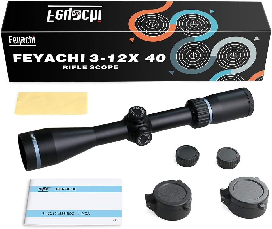 Feyachi Falcon 3 12x40mm Rifle Scope, BDC MOA Reticle Second Focal Plane 1 inch Tube Riflescopes Black Matte Image