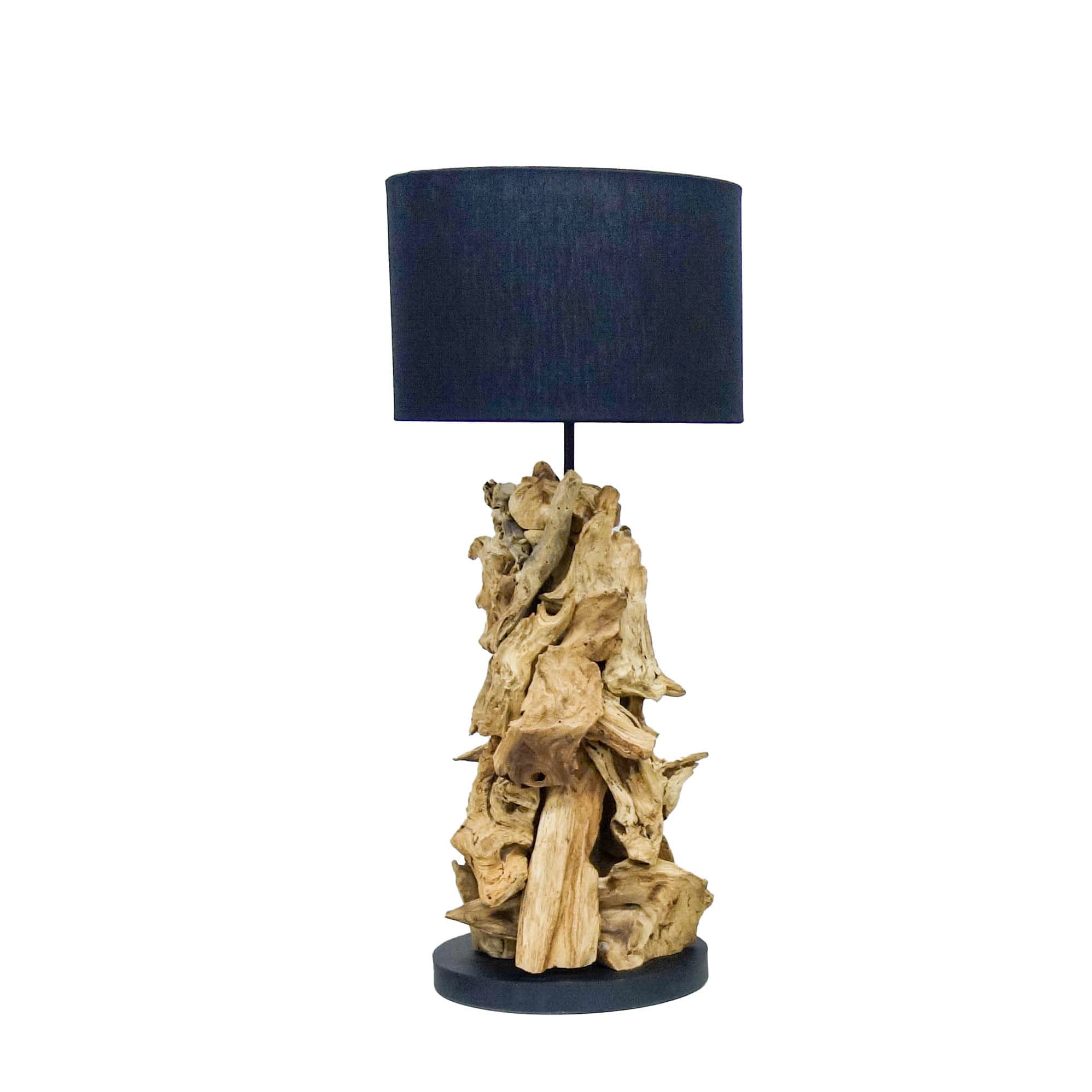 AquaOne Lámpara natural I de madera, lámpara de pie, lámpara de mesa de madera natural, rústica, decoración de muebles de madera, lámpara de pie, hecha a mano con raíz única, pantalla en negro (Tokio)