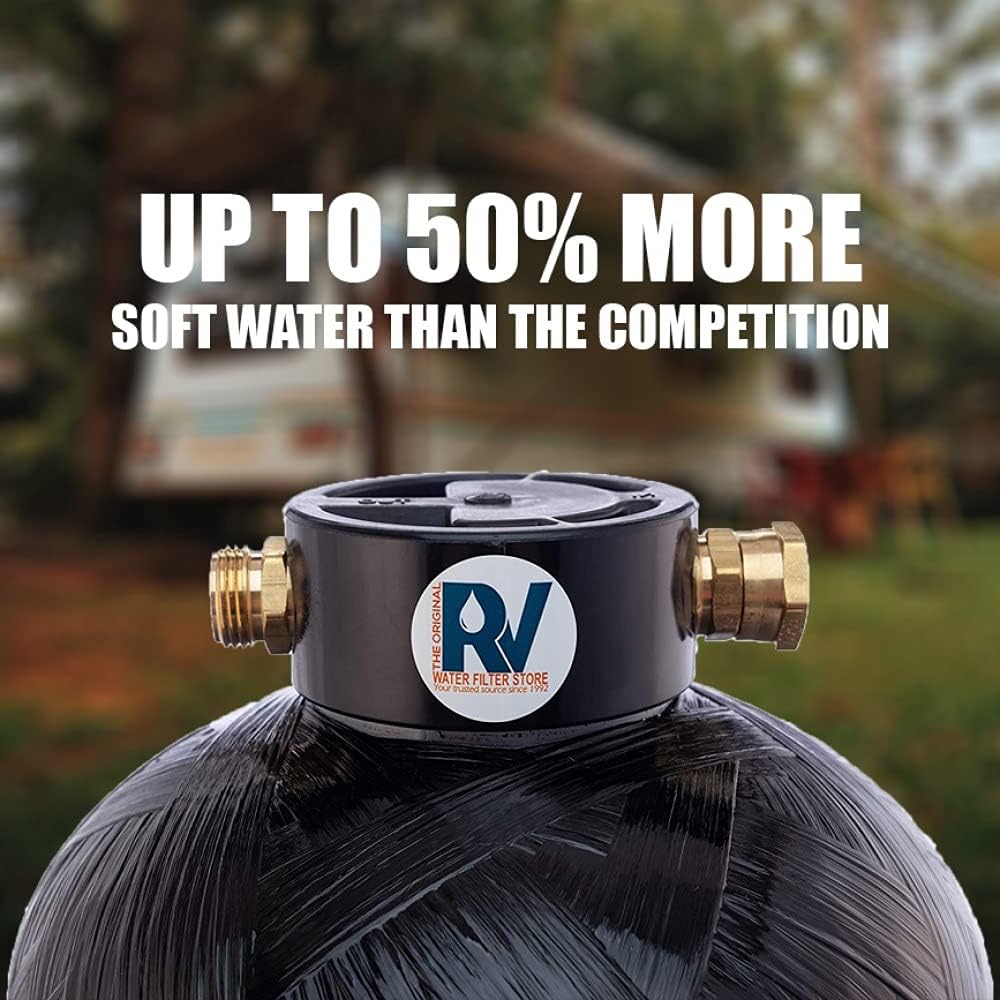 Essential RV Water Softener Portable 16,000 Grain w/o Custom Hose, Long Lasting for RVers Vanlife, 3/4" Fittings, Softens Hard Water When Traveling or Mobile Spot Reducing Car Washing : Automotive
