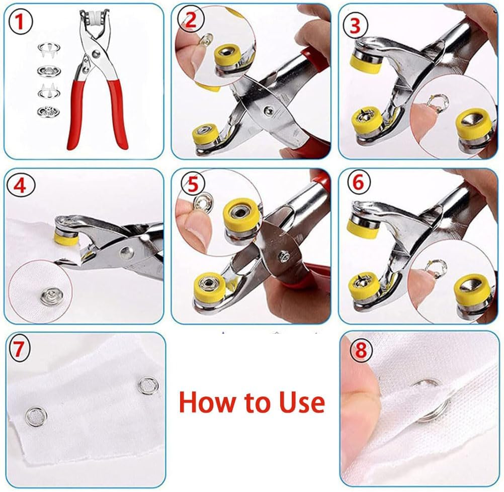 Sewing Kit with 100pcs Metal Buttons – Manual Pliers Tool Included Metal Buckle Manual Pressure Pliers,Invisible Colored Buttons and Pliers Tool Kit for Clothing Fabric (Set B)
