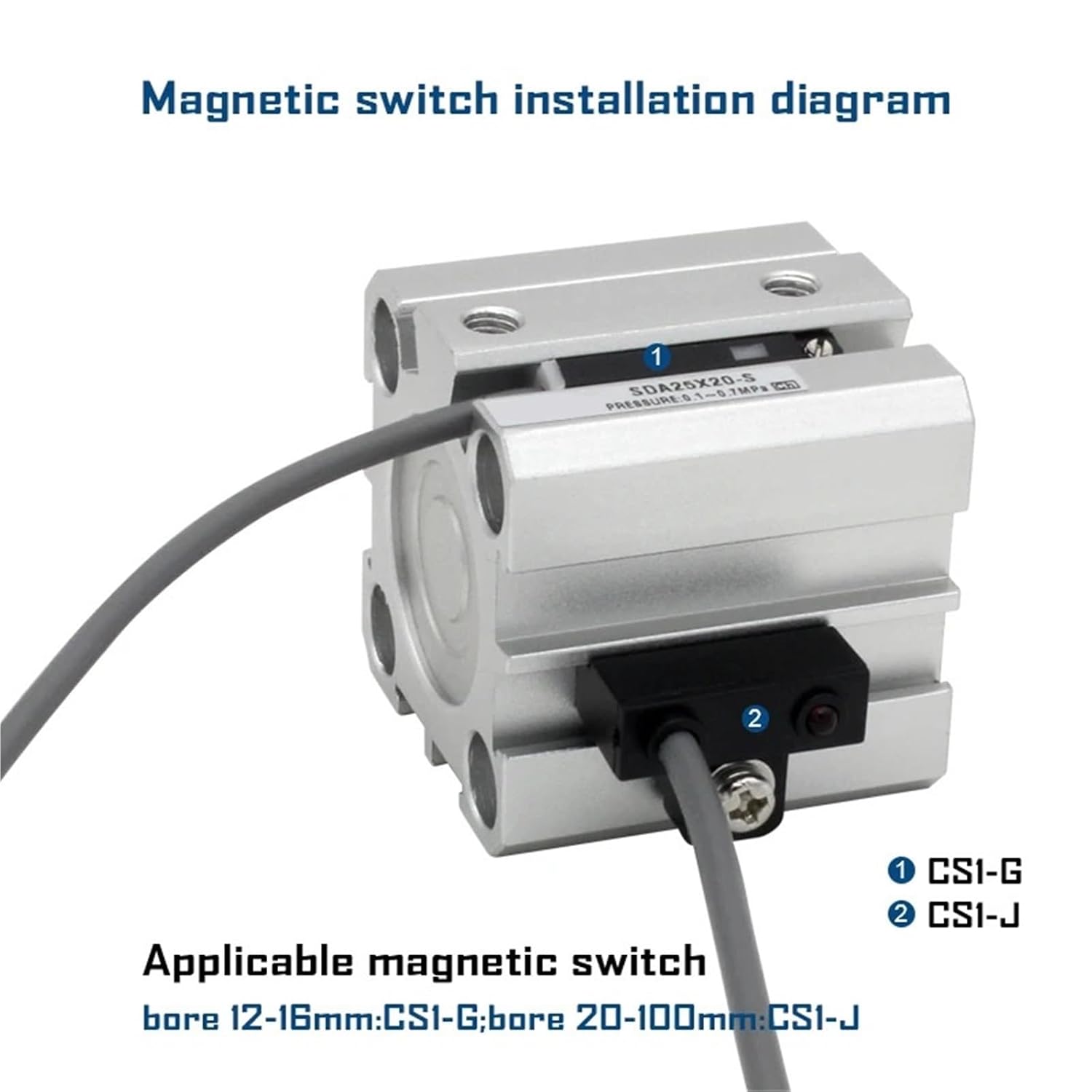 SDA16 Series Double Acting Cylinder Pneumatic Compact air Cylinder bore 16 mm to 5 10 15 20 25 30 35 40 45 50 mm strok(SDA16x5,-S(with Magnetism))