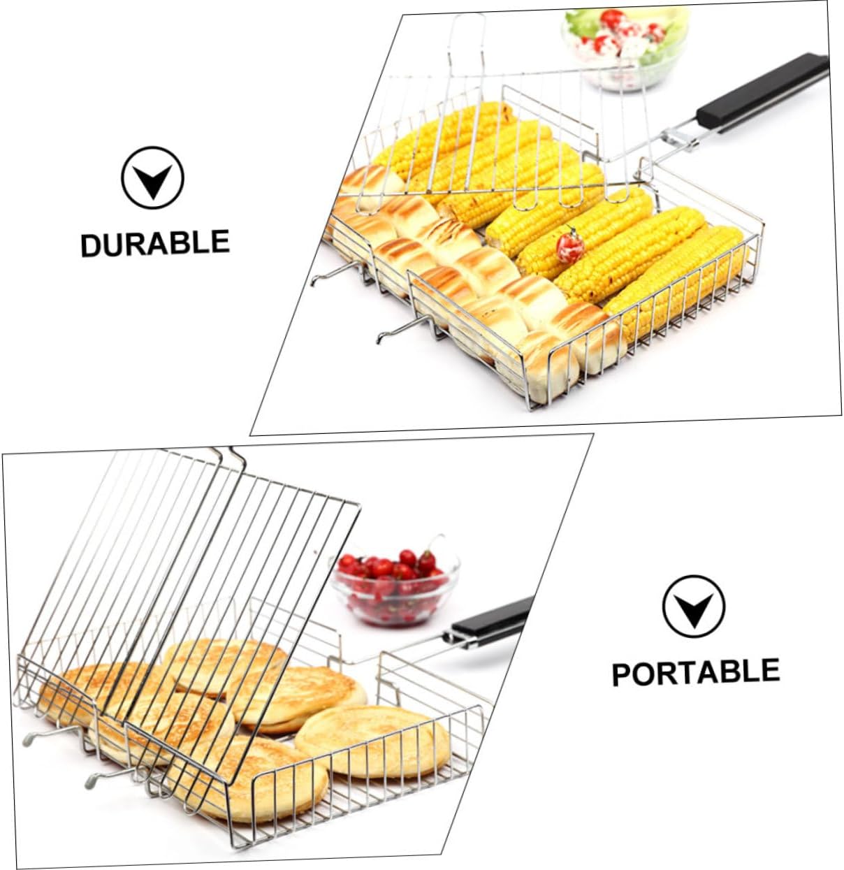 Garneck 1pc Folding Bbq Rack Stainless Steel Barbecue Grill Tool for Fish Chicken and Vegetables Outdoor Cooking Accessory for Home and Picnic Use