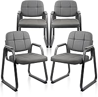 Vista 1 de CLATINA Silla de invitados para sala de espera con reposabrazos acolchado de cuero regenerado para oficina, recepción y escritorio de conferencias