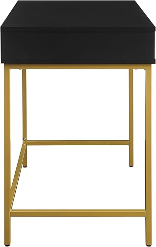 Miniatura 4 de OSP Home Furnishings Modern Life - Escritorio contemporáneo con cajón grande y patas de metal dorado, acabado negro Acabado negro,Acabado blanco