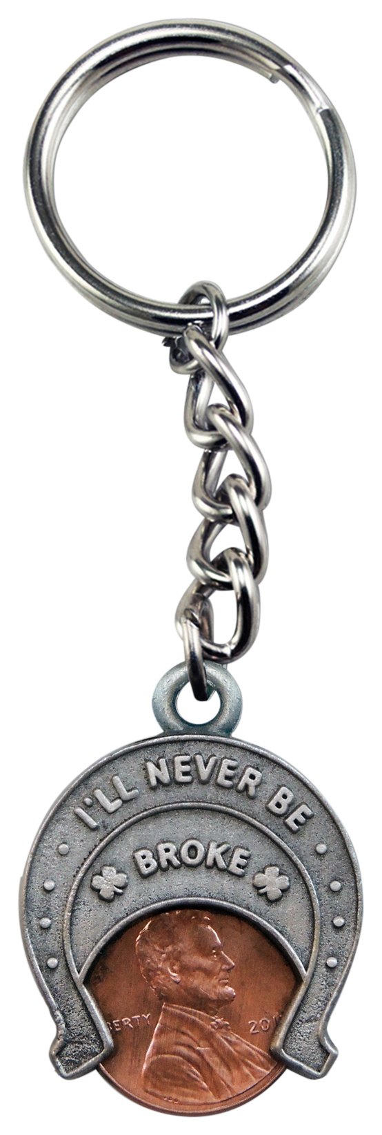 Cathedral Art I'll Never be Broke Lucky Penny Key Ring, Horseshoe Lottery Scratcher Keychain for Good Luck, 4 Inches