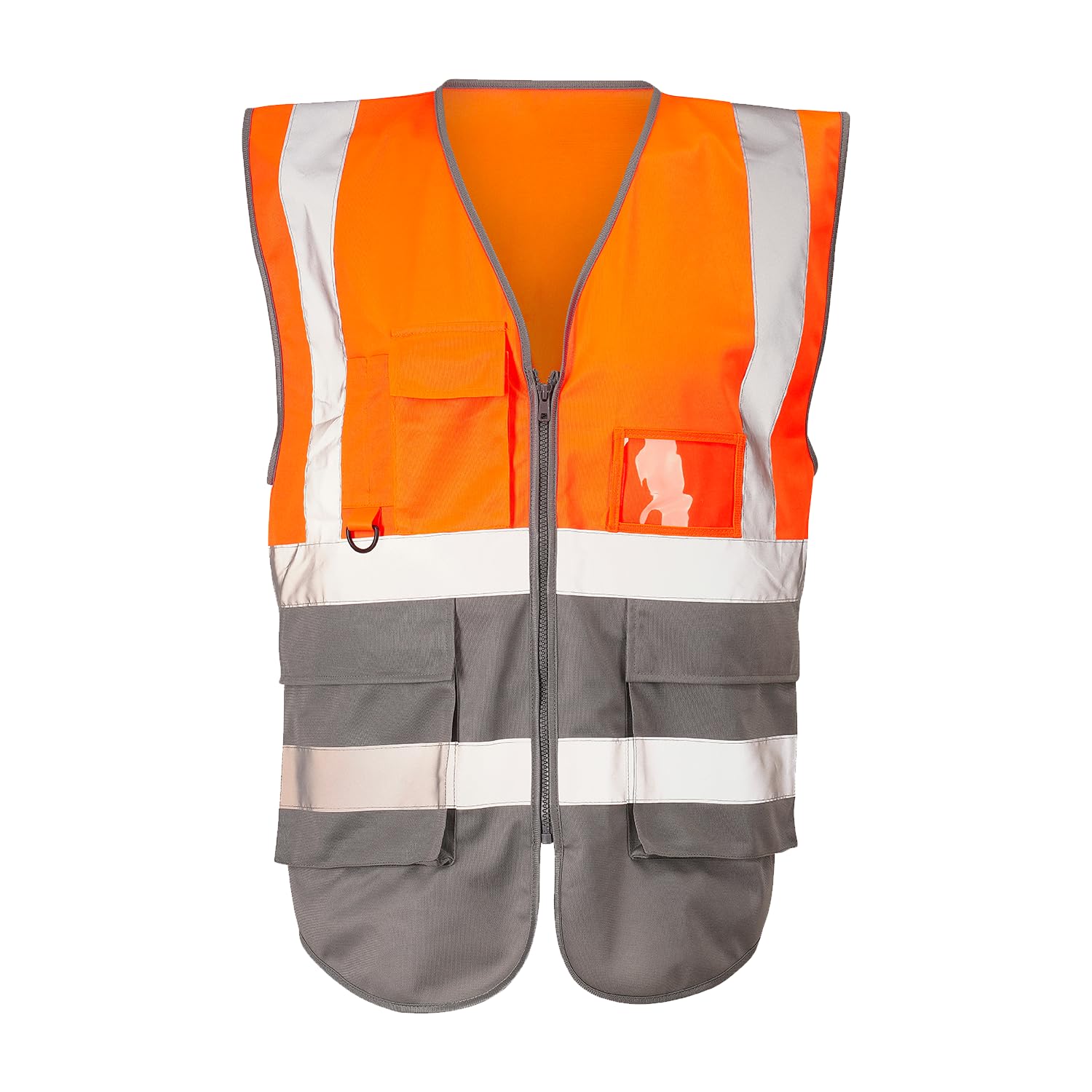 Expert Workwear Hi Vis Viz Zipped Executive Vest High Visibility Two Tone Reflective Safety Waistcoat Jacket Mobile Phone Pocket & ID Holder (UK, Alpha, XL, Regular, Regular, Orange/Grey)