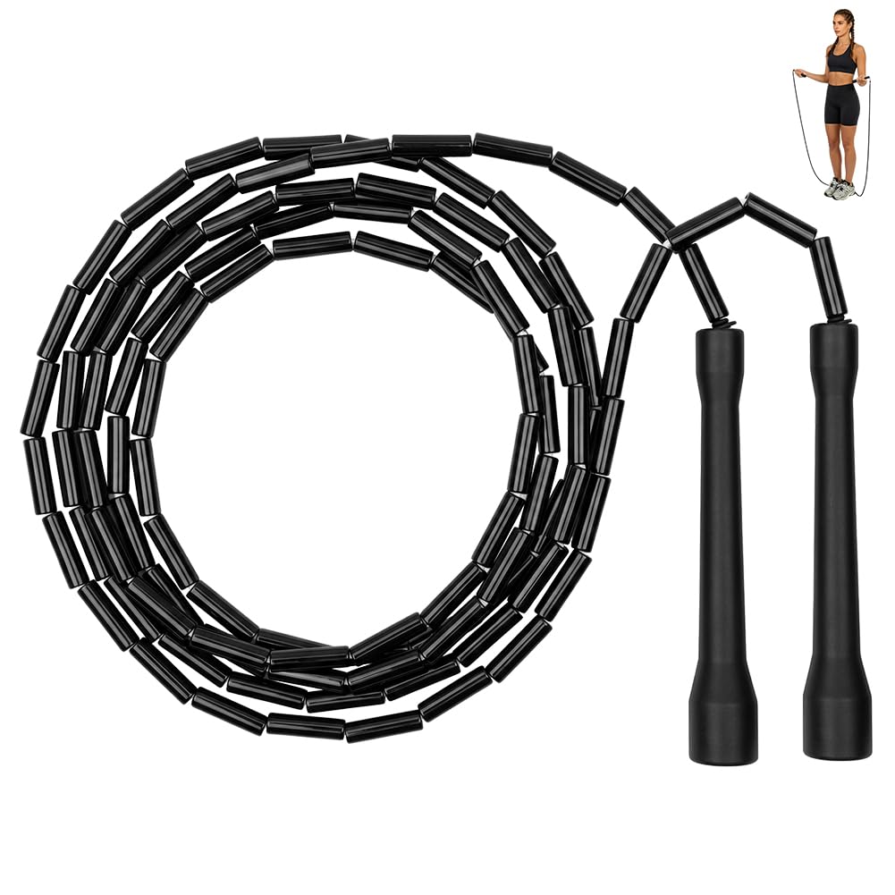 APXEL Beaded Skipping Rope, Beaded Jump Rope With Unbreakable Handles & Shatterproof Beads, 3M Adjustable Tangle-Free for Enhanced Fitness Training (Black)