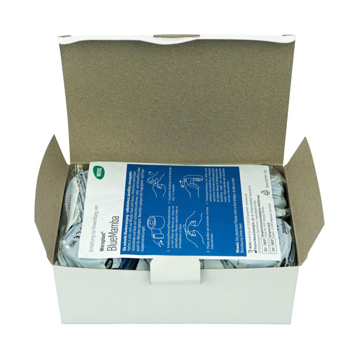 WERO BlueMamba kohäsives Pflaster, 12 Rollen/Packung | selbsthaftender Fingerverband ohne Klebstoff, elastisches Schnellpflaster, wasserabweisend