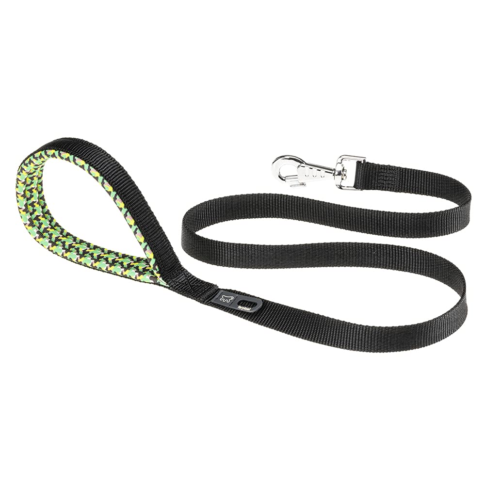 Ferplast Daytona G Guinzaglio per Cani Extraresistente - Morbida Impugnatura Imbottita - Pratico Porta Sacchetti Igienici - Antiabrasione - Design Italiano - 120 x 2 cm, Nero Fantasia