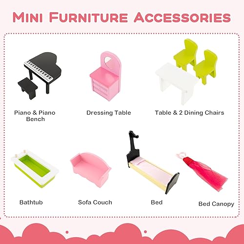 Miniatura 5 de Costzon Casa de muñecas, casa de ensueño de madera con elevador de trabajo, escalera giratoria, 10 piezas de accesorios de muebles, casa de muñecas