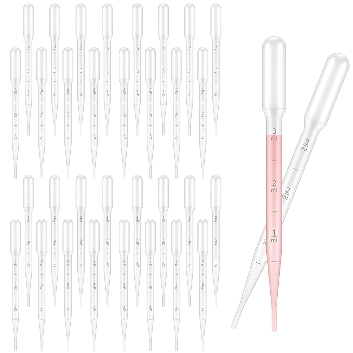 100 Stück Pipette, Einweg Transferpipette Aus Kunststoff, 3 Ml Wiederverwendbar Pipetten, Transparente Messpipetten, Transferpipetten für Labor, Klassenzimmer, Experiment
