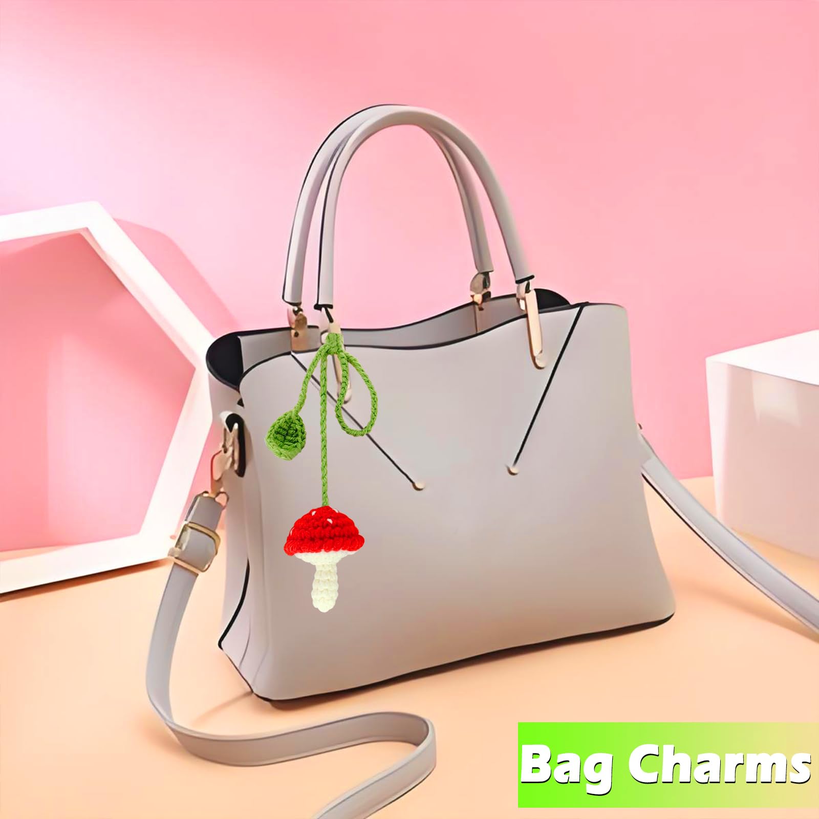 Simulated Plants Crochet Rear View Mirror Accessories Swinging Mushroom Car Hanging Ornament Car Mirror Hanging Accessories Cute Car — view 6