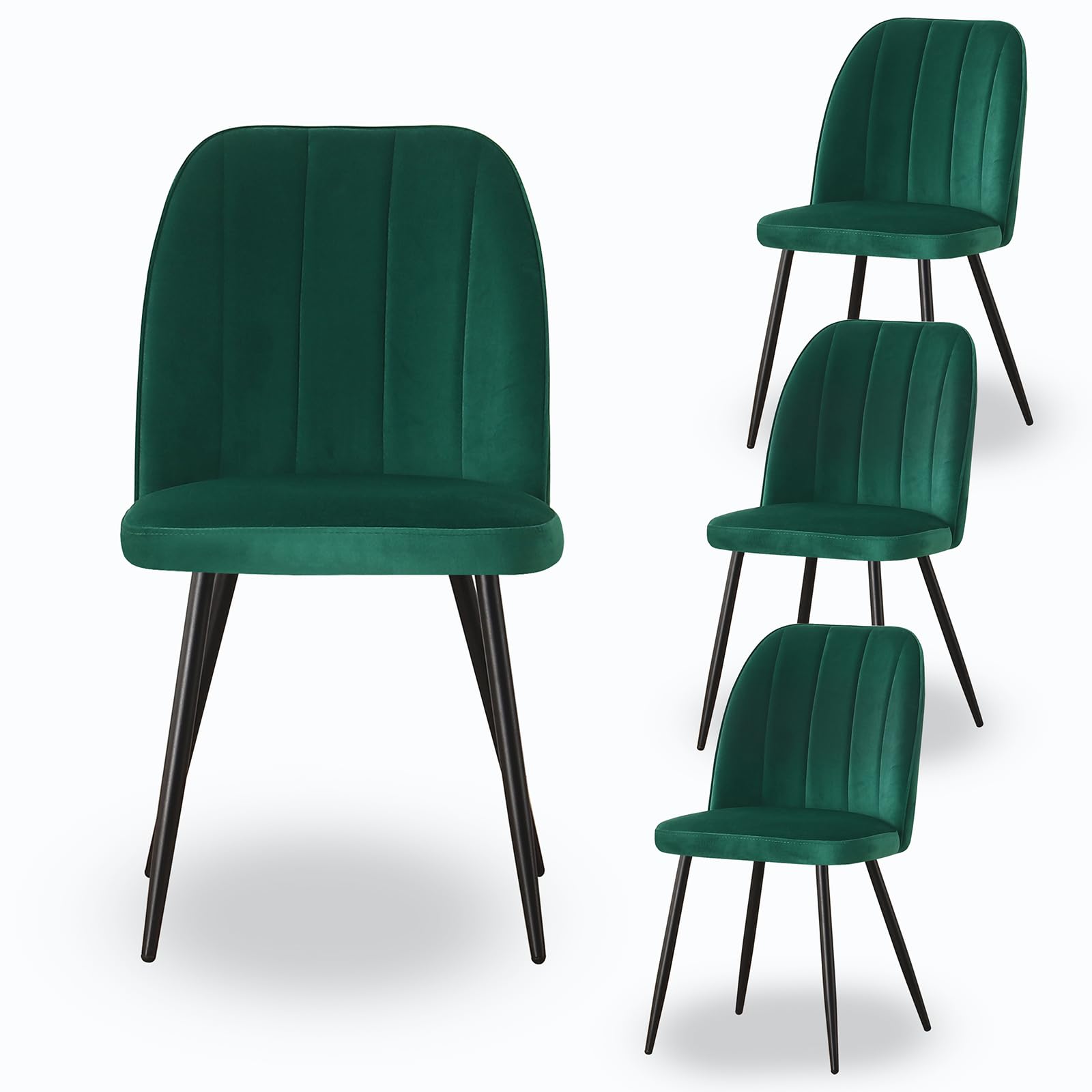 AINPECCA Set of 4 Velvet Dining chair Ergnomic Kitchen Chairs with Backrest Sturdy Matte Metal Legs Living Room(Green,4)
