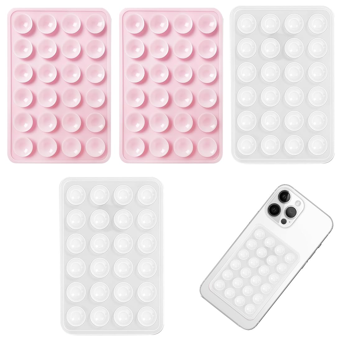 Set 4 Ventose Per Cellulare In Silicone – Trasparente, Bianco, Rosa Chiaro E Fucsia, Per Selfie, Video E Ricarica