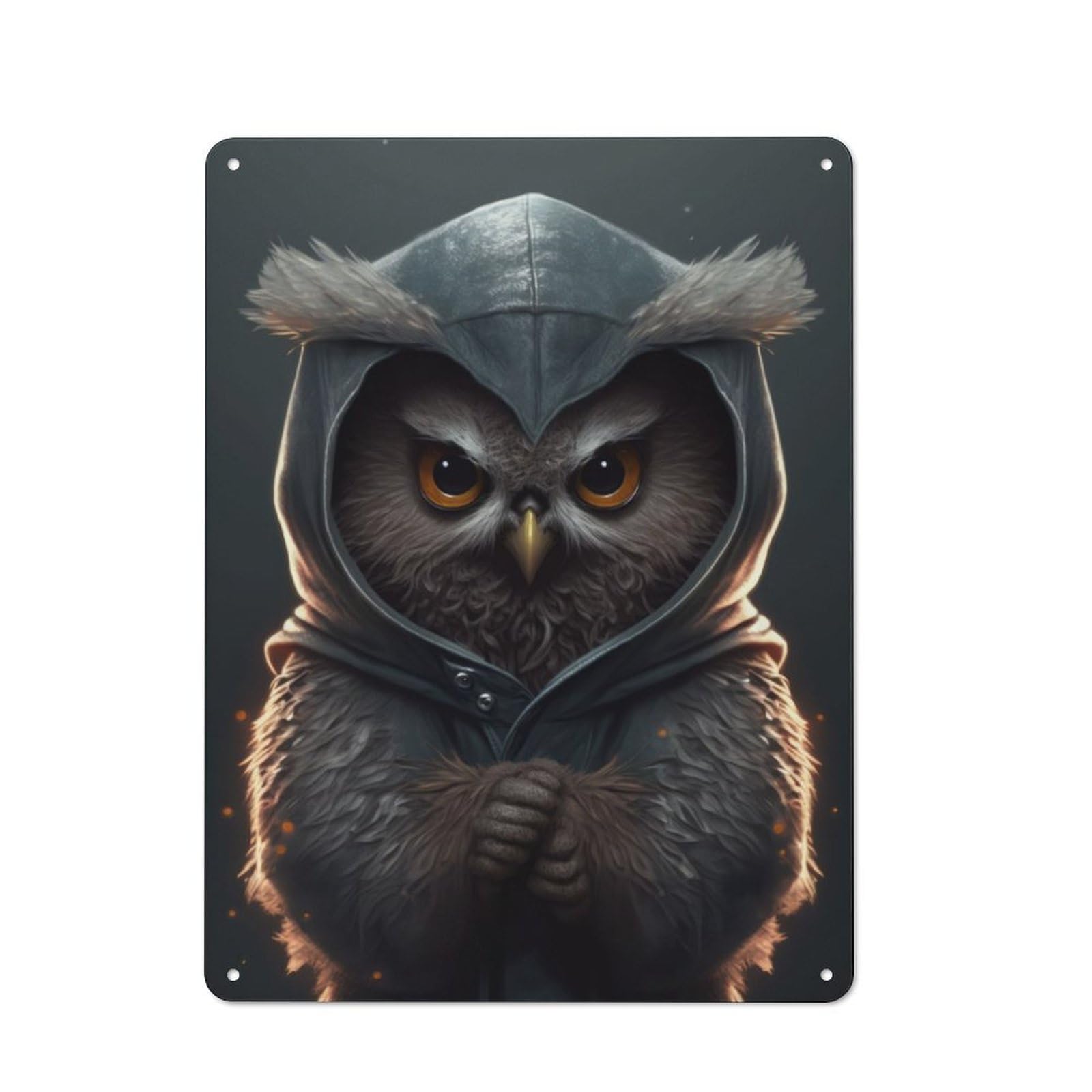 Junmoney Owl Wearing A Hoodie Rustic Tin Sign 40X30cm, Garden Style Garden Room Wall Plaque For Conservatory, Home Bar Or Utility Room