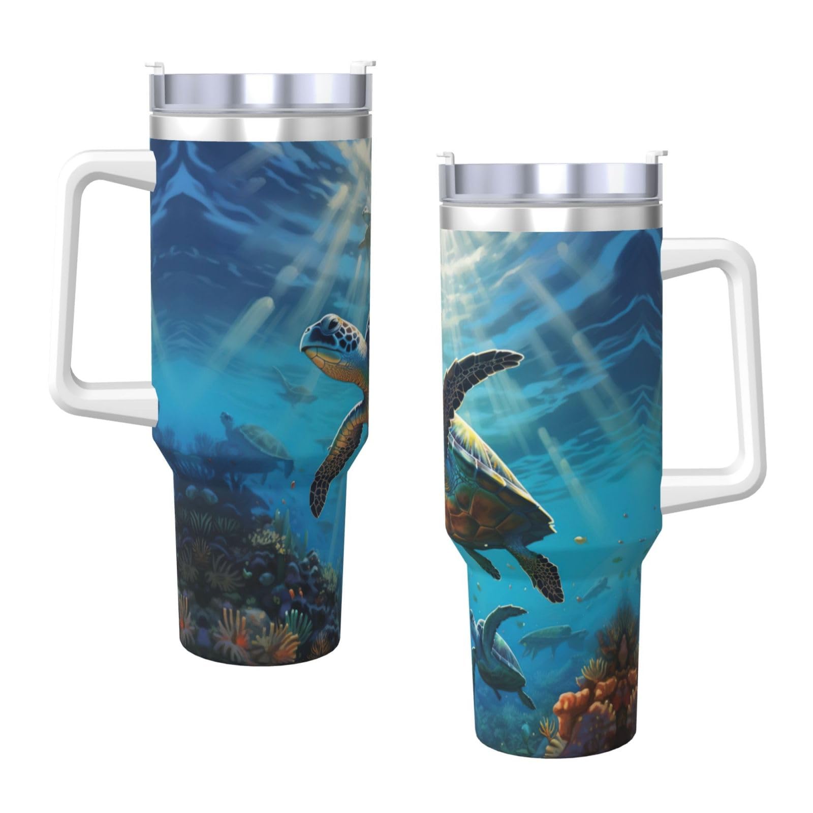 Sea Turtles Ice Bully Wasserflasche aus Edelstahl, doppelwandig, isoliert, mit Griff und Strohhalm-Deckel, 1,2 l