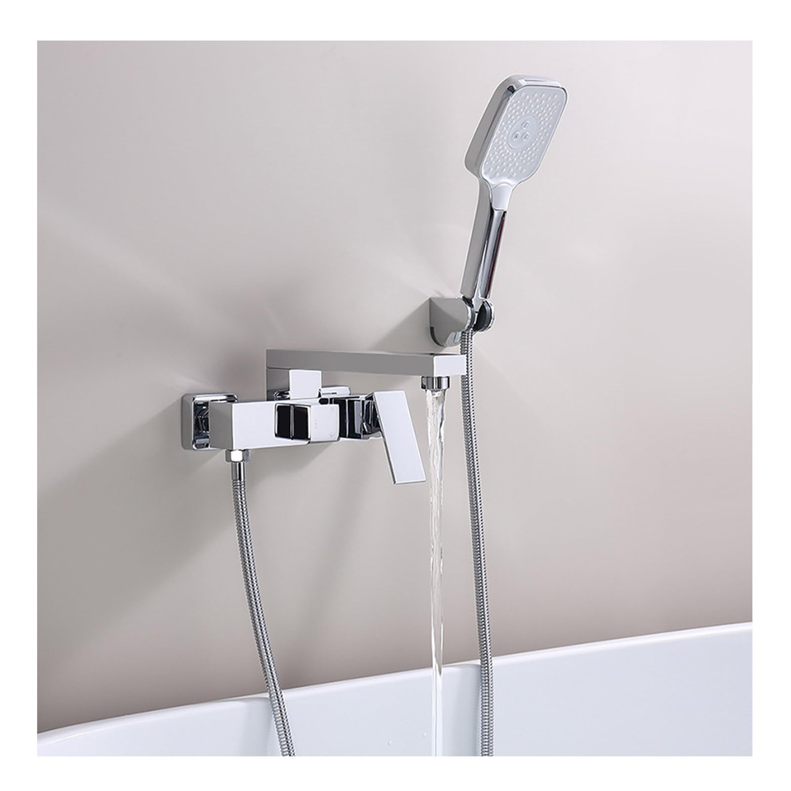 SWENEEN Modern Brass Bathroom Tub Faucet With Handheld Sprayer Swivel Tub Spout And Single Handle Wall Mounted Mixer Tap With 59In Shower Hose,Chrome