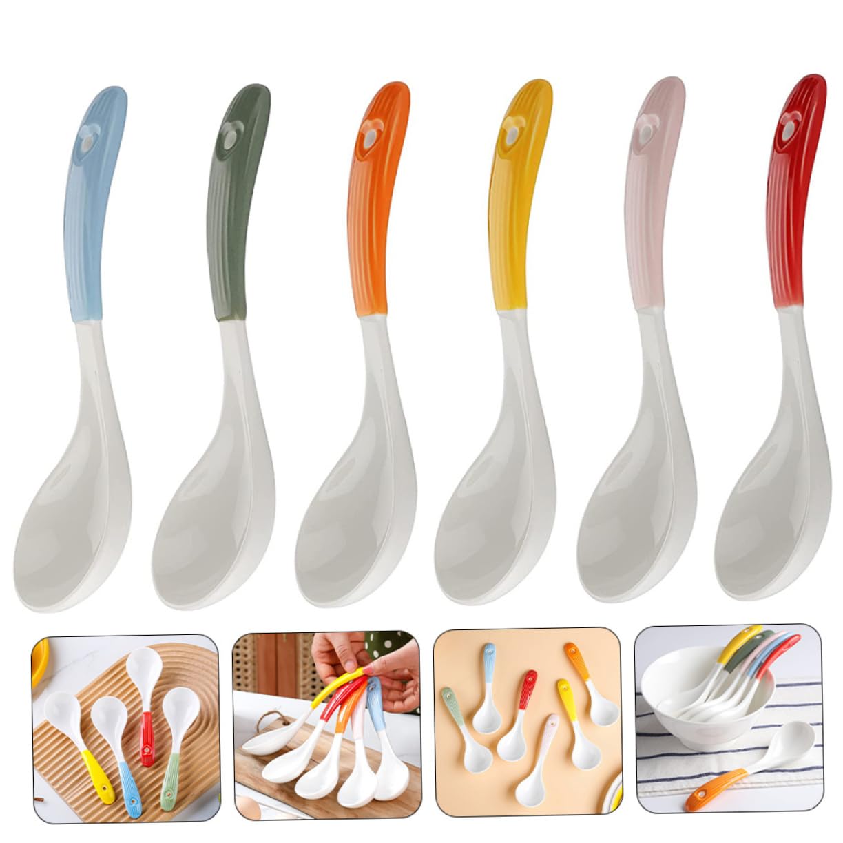Keramik Suppenlöffel 6 Stück Glatte Oberfläche Tragbarer Kleiner Essenslöffel Für Ramen Pho Udon Picknick