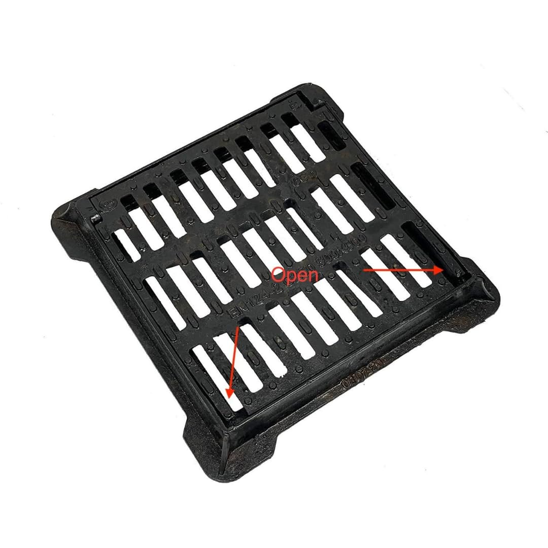 EINSIDE Grille en fonte ductile C250, Grille carré de drenaige concave avec cadre, Équipée d'un système de sécurité avec fermeture à pression, 30 x 30 cm
