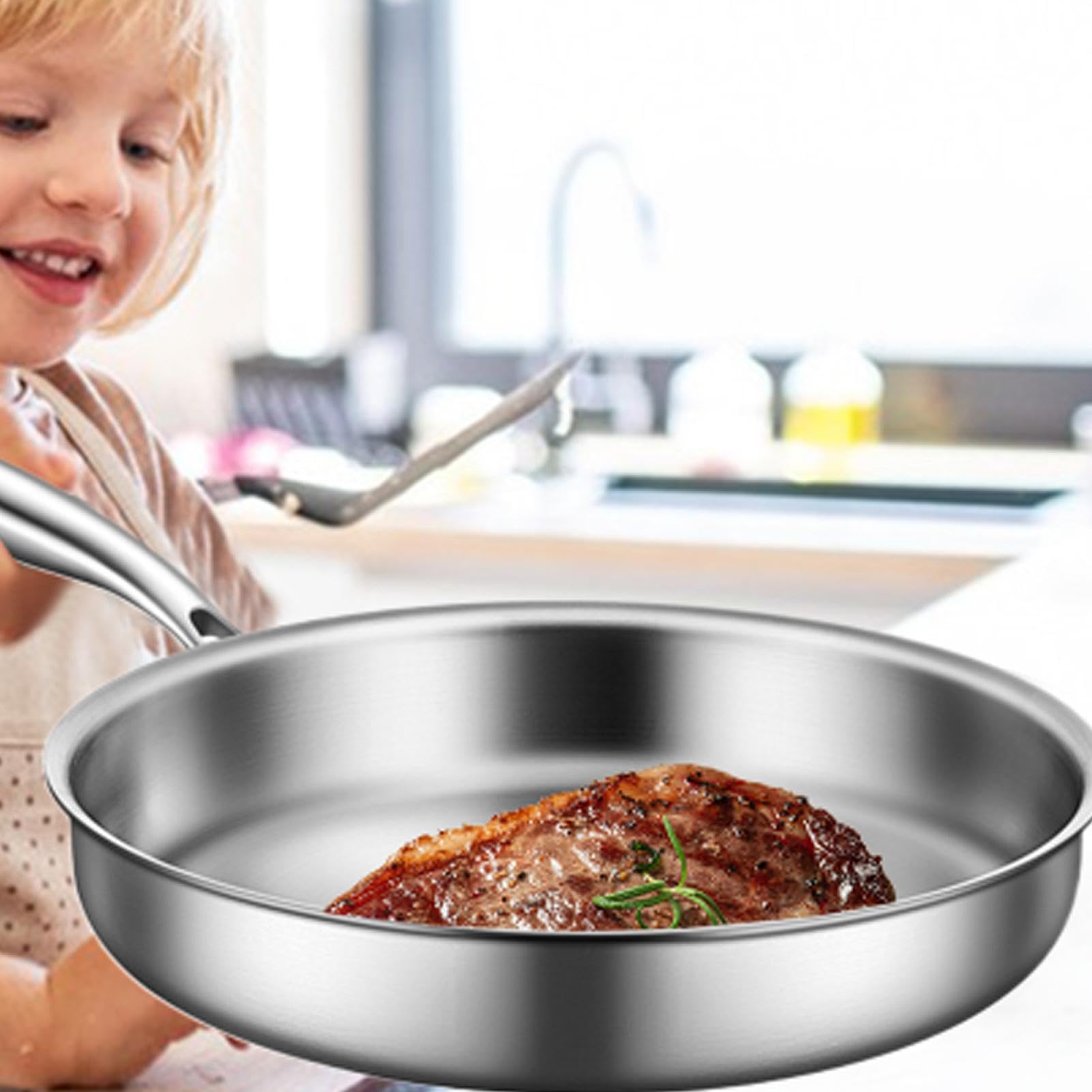 Padelle e padelle, padella in acciaio inossidabile Padelle anti-slip non | Woks multifunzionale e pentole da fritta, padelle di frittata, gadget da cucina per picnic, campe