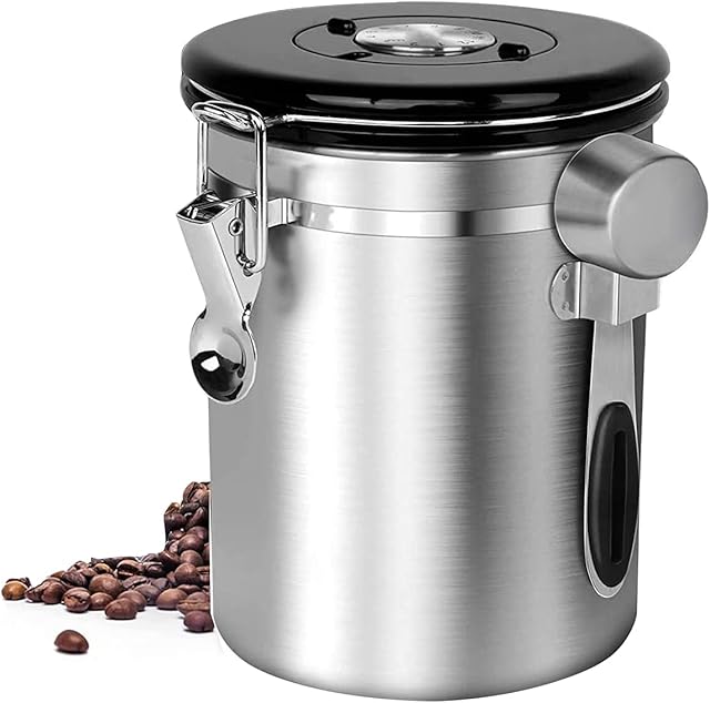 Jorunhe Coffee Canister Airtight Coffee Container, Airtight Stainless Steel Storage Container with Scoop, Coffee Jar for Beans or Grounds, Kitchen Food, Tea, Flour, Sugar