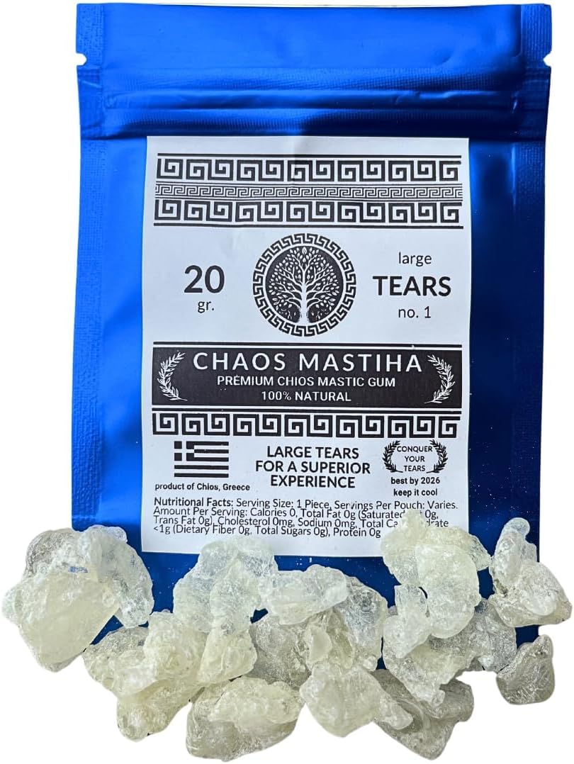 Pure Chios Mastiha Gum 20g - Chaos Mastiha Large Greek Resin Tears for Jaw Strength and Chew - Natural, Sugar Free, Calorie Free, Long Lasting Alternative to Chin Exerciser and Gum