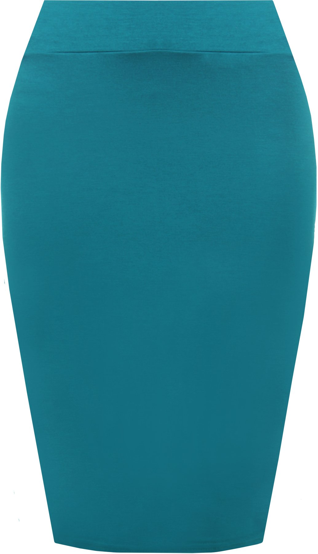 Wearall Women's Teal Plain Bodycon Pencil High Waisted Stretch Midi Skirt - 12/14