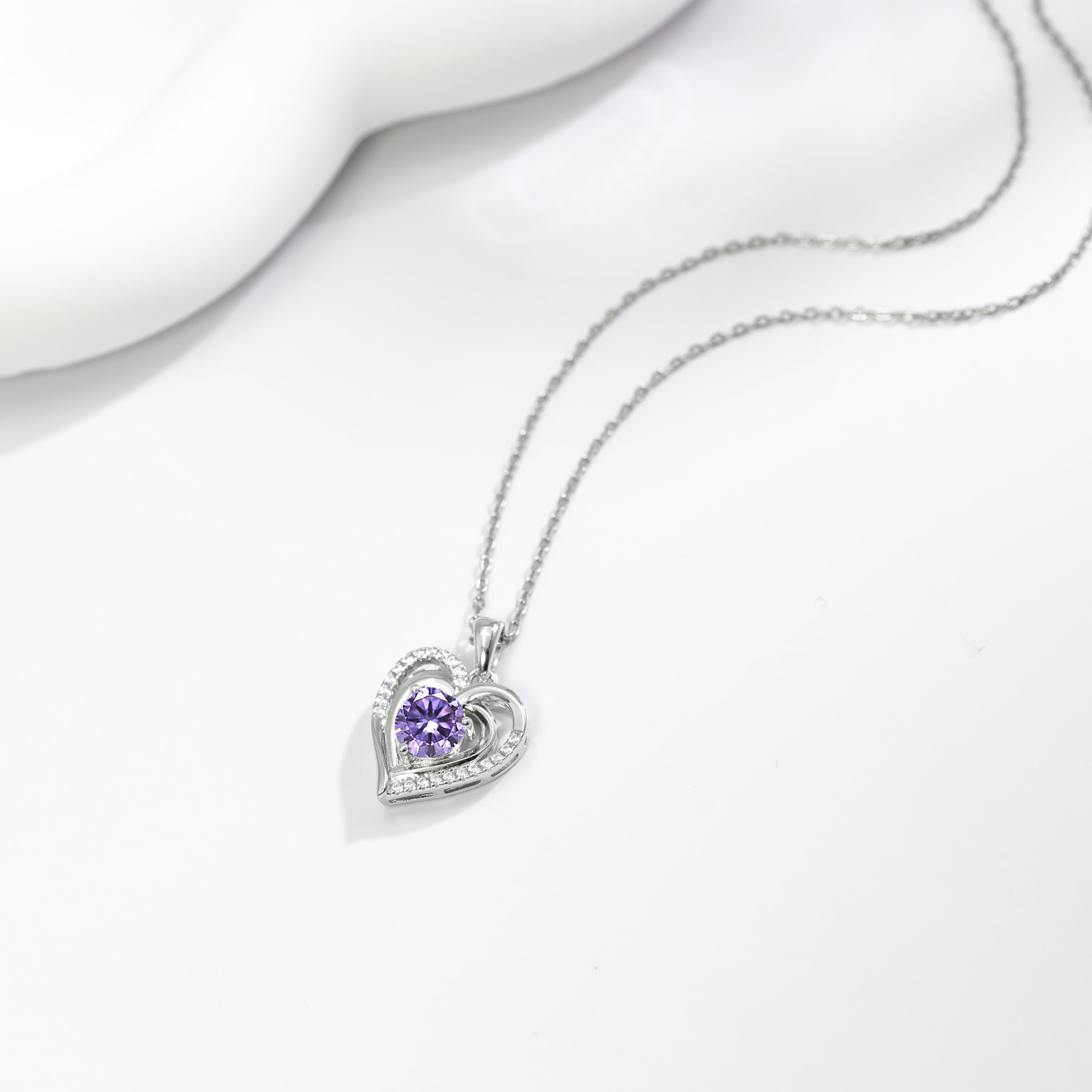 immobird Halskette Damen Geburtsstein Kette 925 Sterling Silber Herz Anhänger Halskette für Frauen Klassisch Schmuck Geschenk für Damen Freundin