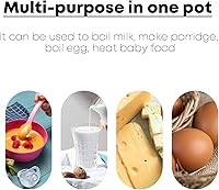 Vista 6 de Mini Olla de Leche Esmaltada de 0.6 Cuartos con Mango de Madera Aislado, 2 Picos Vertedores, Calentador de Alimentos Pequeño, Cacerola Bonita