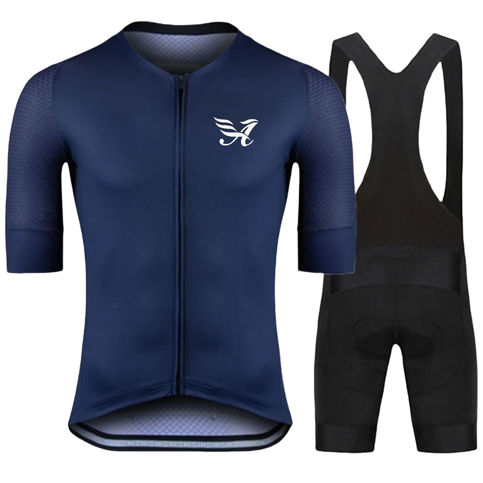 Maillot de ciclismo para hombre, traje de verano para hombre, camiseta de MTB y culotte con tirantes con gel acolchado 9D, traje de equipo profesional, secado rápido y transpirable, azul marino-1, L,