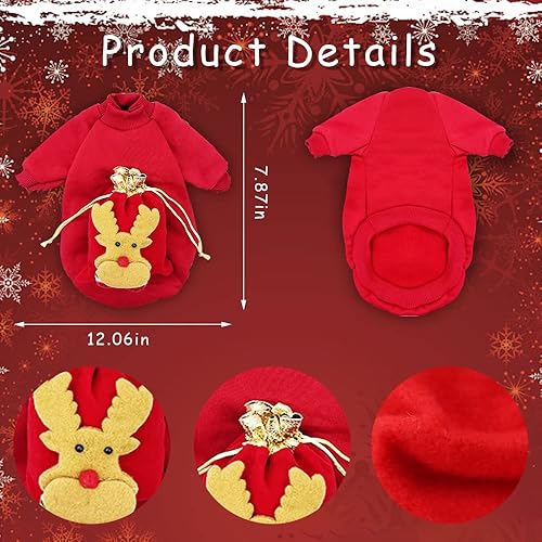 Miniatura 2 de Disfraz de Navidad para perro, traje rojo de Navidad con accesorios de bolsa de alce, juego de ropa ajustable para gatos de Navidad, tela de disfraz