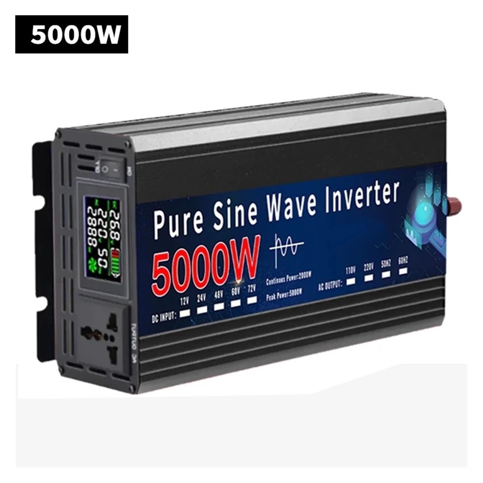 Coche Inversor 2000W 3000W 4000W 5000W Inversor Onda Sinusoidal Pura 12V 220V 24V 110V CC A CA Convertidor De Voltaje De Energía Portátil Inversor Solar Automóvil Convertidor(5000W,12V_110V 60HZ)