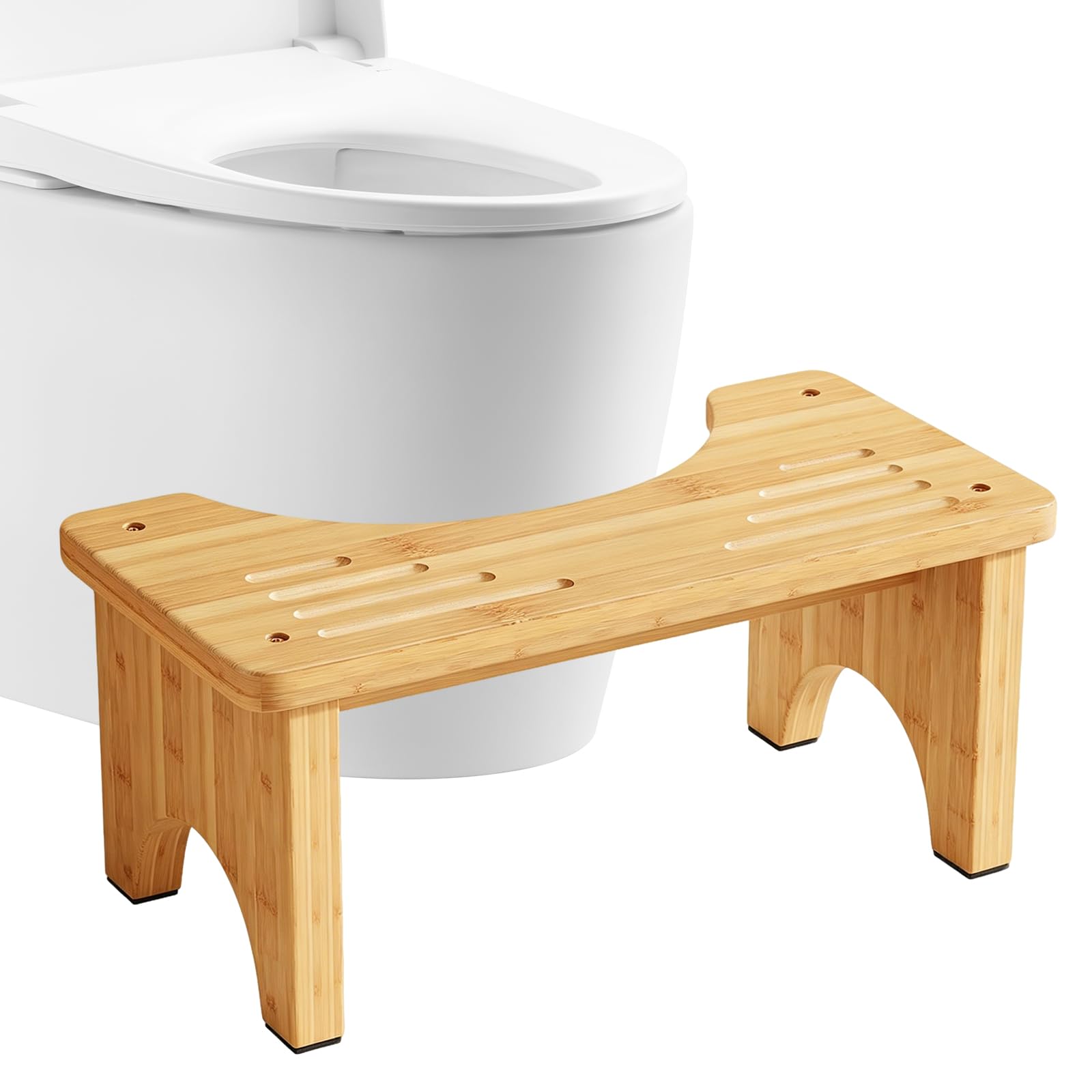 Bamboo Toilet Stool, 17cm Non-Slip Ergonomic Squat Step Stool