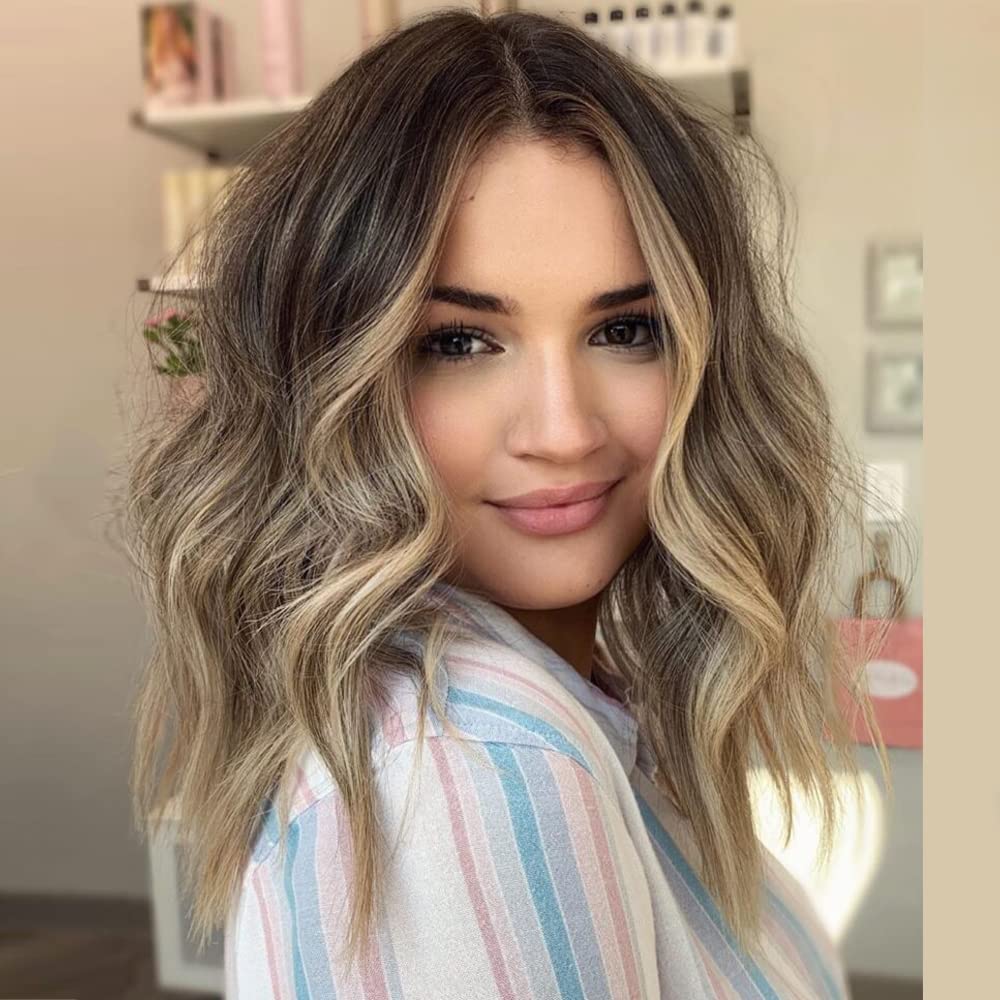 Amazon.com : Lativ Short Bob Wavy Wig for Women Lace Front Wigs Ombre Blonde  Synthetic Wig Middle Part T Lace Wigs Heat Resistant Fiber for Daily Party  Use : Beauty & Personal