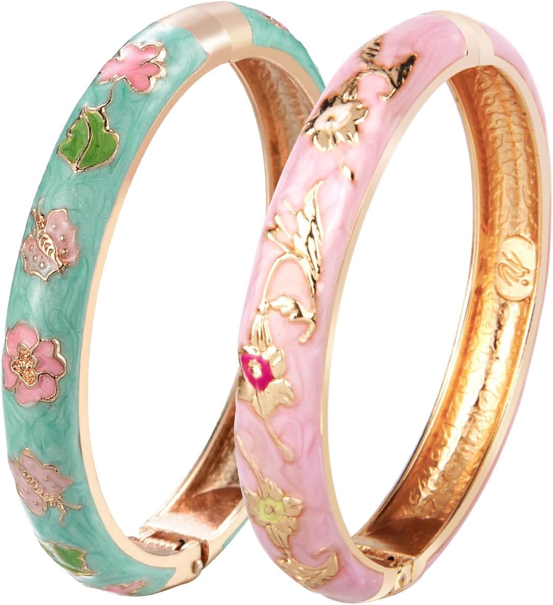 UJOY Cloisonne Bracelet Butterfly Hinge Indian Cuff Bangle Enameled Jewelry Flower Bracelets for Women Gift Box 55A114