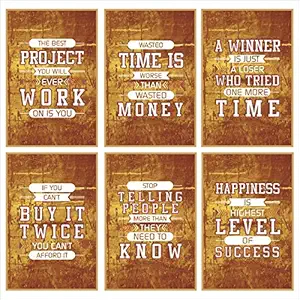Vantagekart Project, Time, Winner, Afford, Know, Success Inspirational Motivational Self Adhesive Wall Posters for Home & Office Decor (Paper, 12x18-inch, Bronze) - Set of 6
