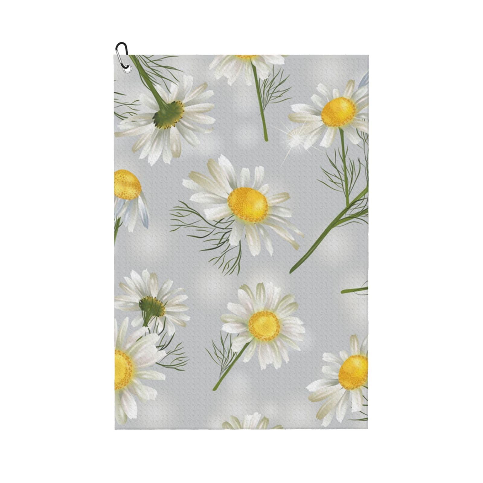 Hnnkloy Chamomile Flowers, 16x24 in Portable Waffle Golf Towels with Carabiner Clip for Golf Bag