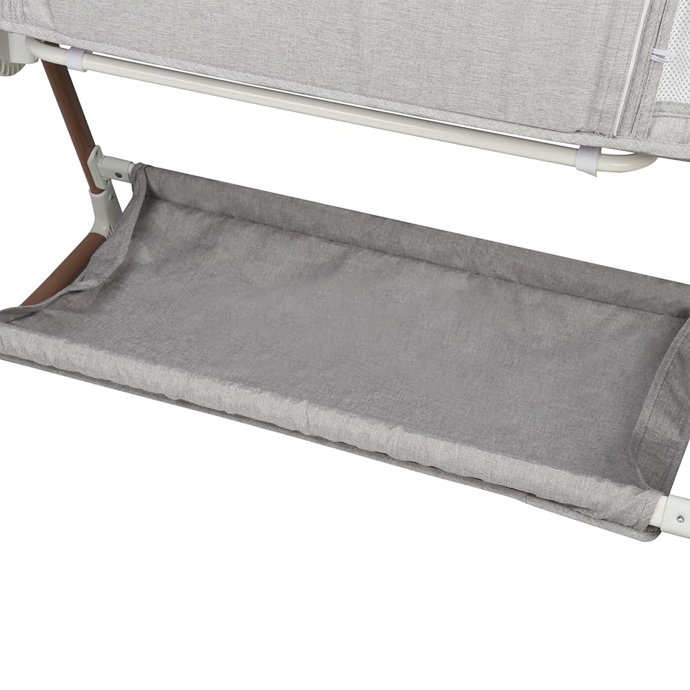 HUOLE Łóżeczko dziecięce 3 w 1 do 30 kg, łóżeczko bujane, regulacja wysokości i nachylenia materaca, 4 kółka z hamulcem, ergonomiczny materac, torba-96 x 60 x 90-115 cm-szary